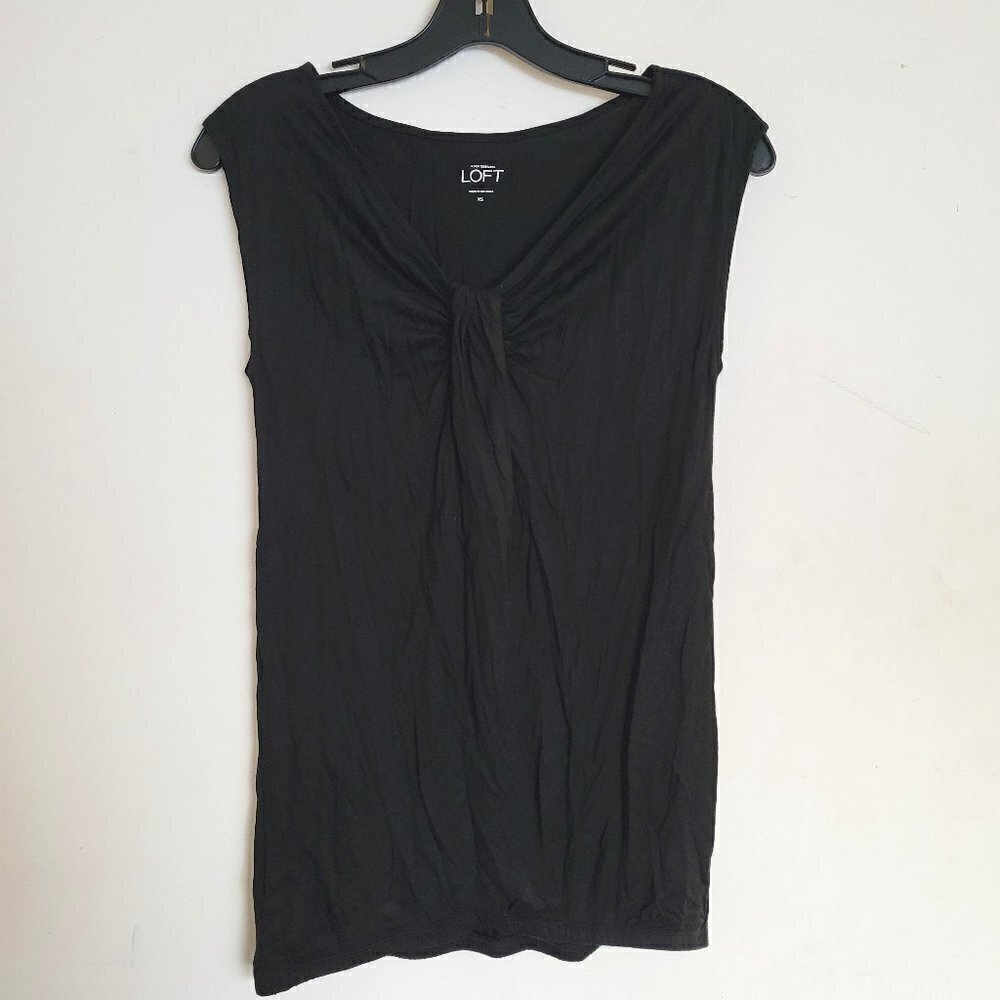 Ann Taylor Loft Pleated Twist Knot Front Cap Short Sleeve Shirt Top Blouse Sz XS